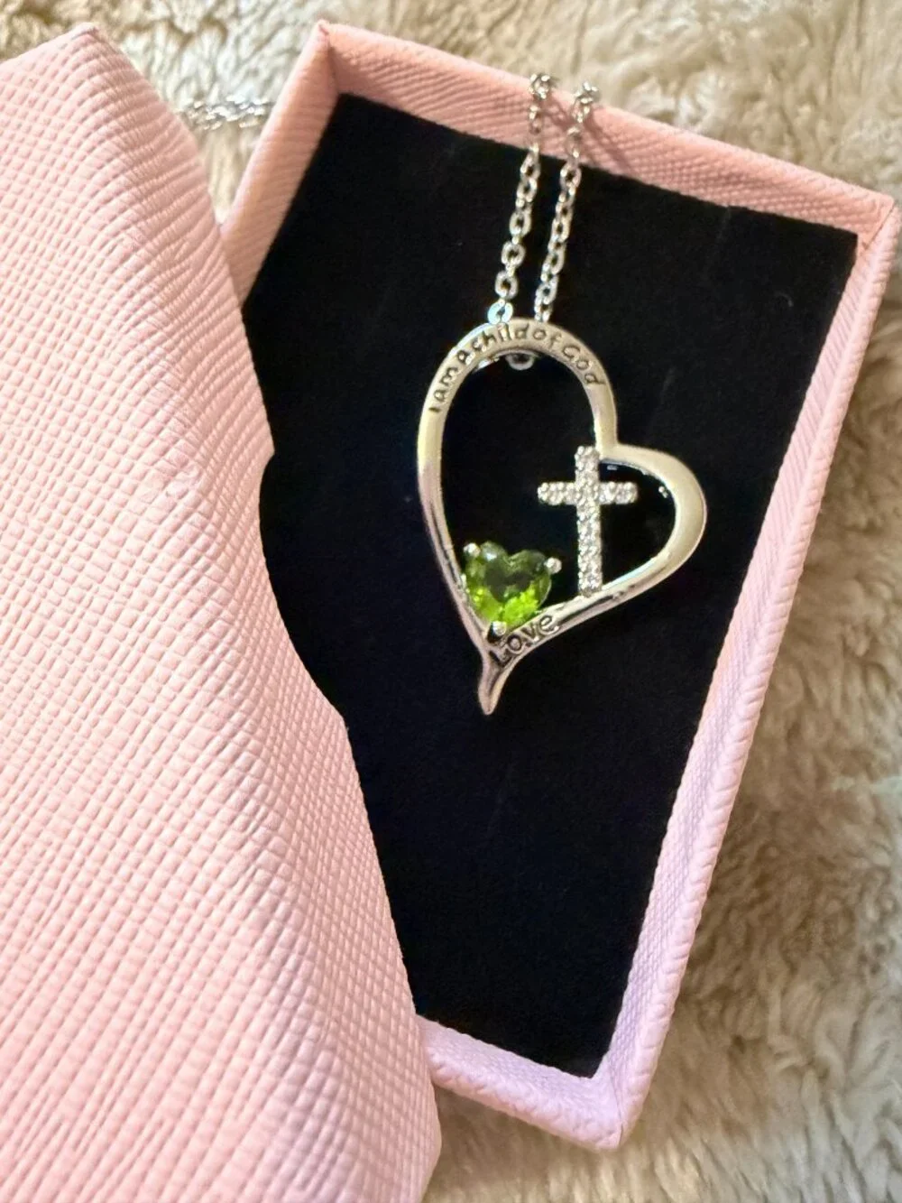 I Am a Child of God Heart & Cross Birthstone Necklace Religious Teen Child Gift